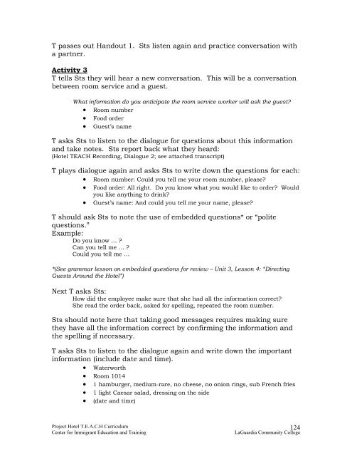 Unit 4: Explaining Hotel Services to Guests and Providing Information