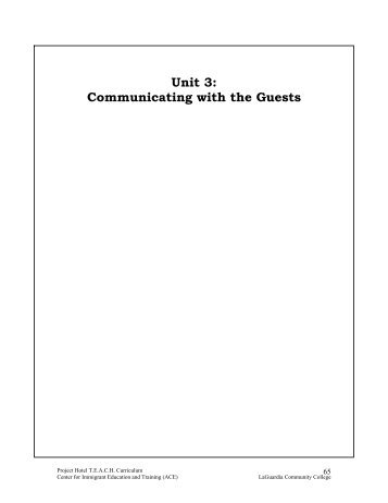 Unit 3: Communicating with the Guests - Florida Literacy Coalition