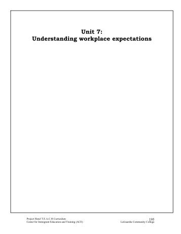 Unit 7: Understanding workplace expectations - Florida Literacy ...