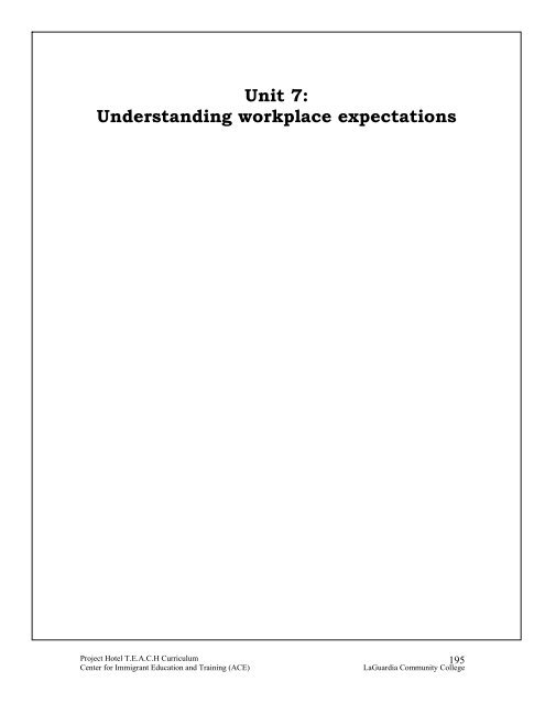 Unit 7: Understanding workplace expectations - Florida Literacy ...