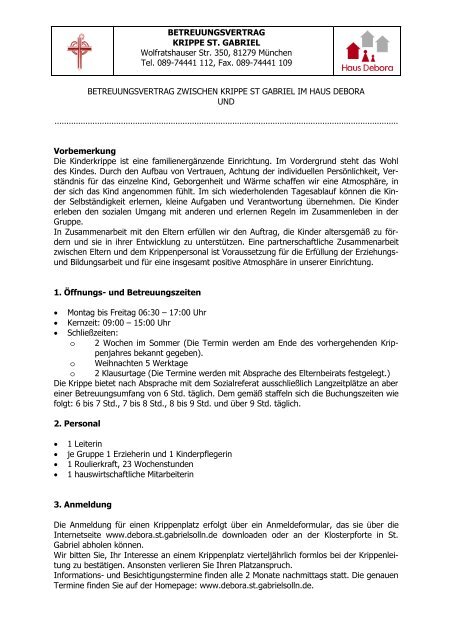 Betreuungsvertrag Krippe St Gabriel Bei Haus Debora