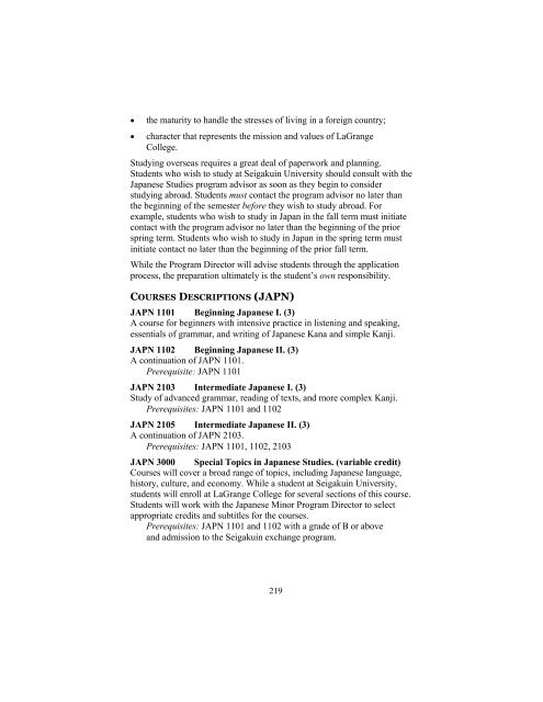 2009-2010 Undergraduate Bulletin (pdf) - LaGrange College