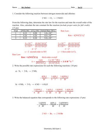 1. Consider the following reaction between nitrogen monoxide and ...