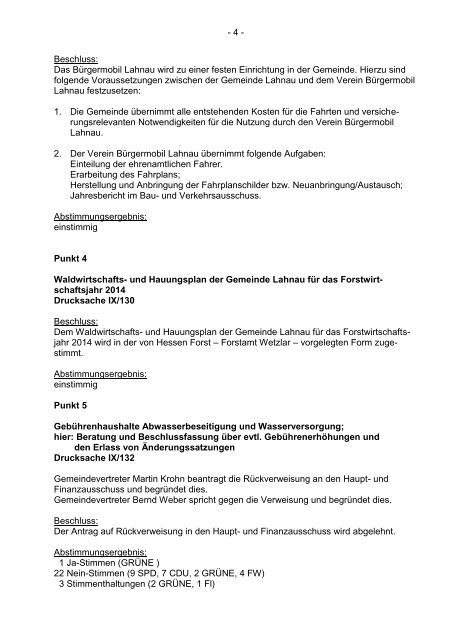 Bericht zur Sitzung der Gemeindevertretung vom 14.11.2013 - Lahnau