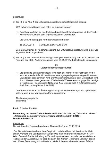 Bericht zur Sitzung der Gemeindevertretung vom 14.11.2013 - Lahnau