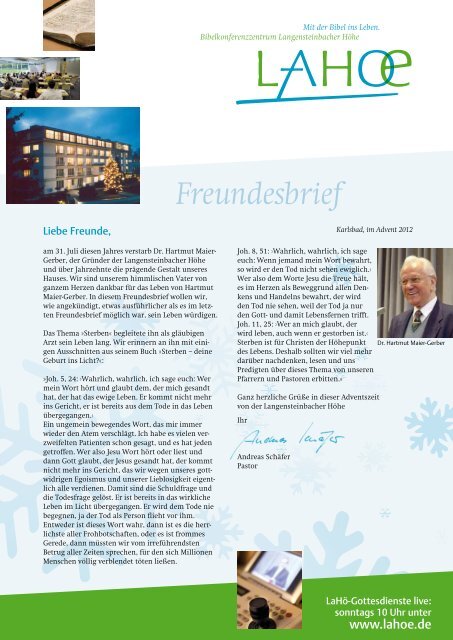 Freundesbrief - BibelkonferenzstÃ¤tte Langensteinbacher HÃ¶he