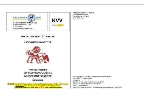 Kvv Lateinamerika Institut Freie Universita T Berlin