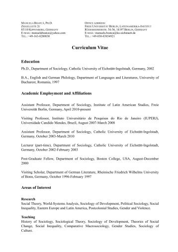 Curriculum Vitae - Lateinamerika-Institut - Freie UniversitÃ¤t Berlin