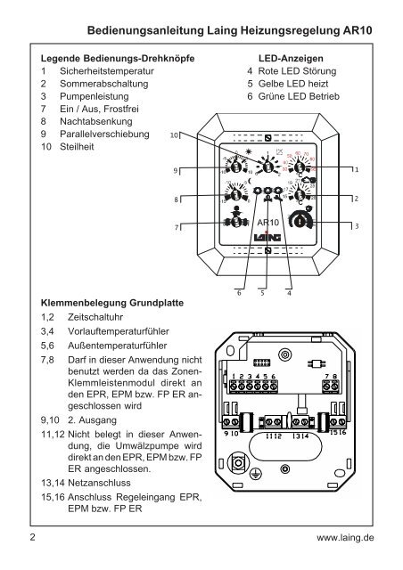 Bedienungsanleitung für Heizungsregelung AR 10 Zur ... - LAING.cz