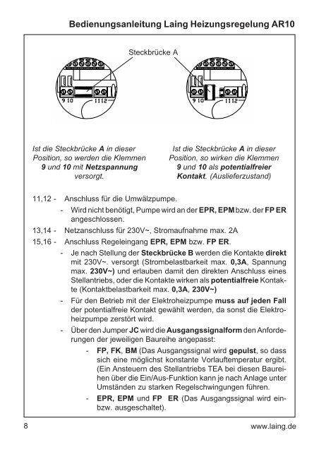 Bedienungsanleitung für Heizungsregelung AR 10 Zur ... - LAING.cz