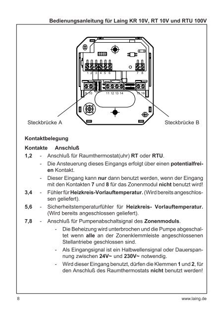 Bedienungsanleitung für Heizungsregelung KR 10V RT ... - LAING.cz