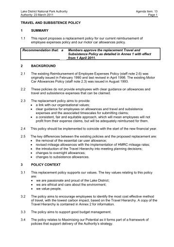 2011_03_23 Travel and Subsistence Policy (pdf) - Lake District ...