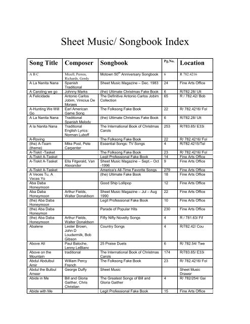 Sheet Music/ Songbook Index - City of Lakeland