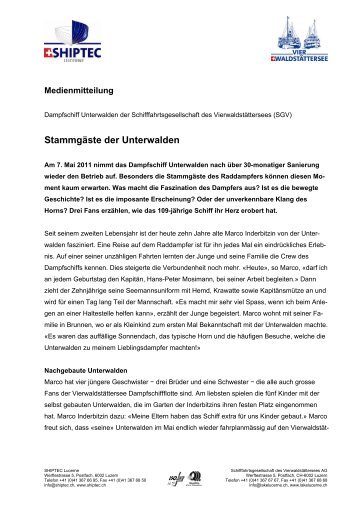 13.04.11 Medienmitteilung StammgÃ¤ste Dampfschiff "Unterwalden"