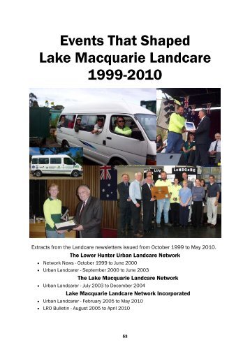 Events that shaped Lake Macquarie landcare 2010 PDF