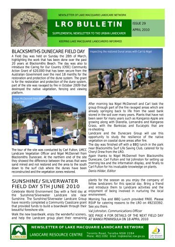 April LRO Bulletin for PDF - Lake Macquarie Landcare