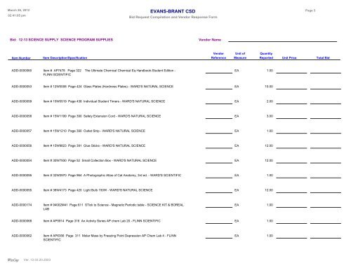 Science Program Supplies - Lake Shore Central School District ...