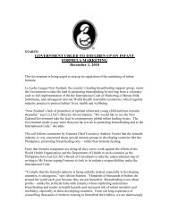 Media Statement continued - La Leche League New Zealand