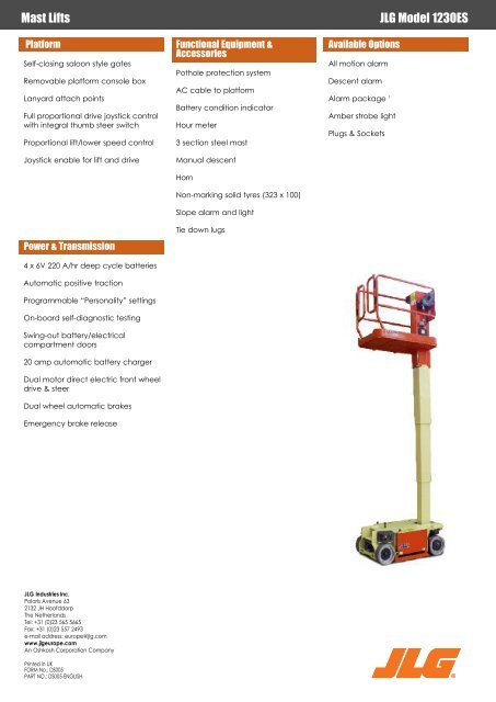 Mast Lifts JLG Model 1230ES