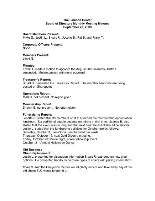 FINAL APPROVED COPY Board Meeting Minutes September 27 ...