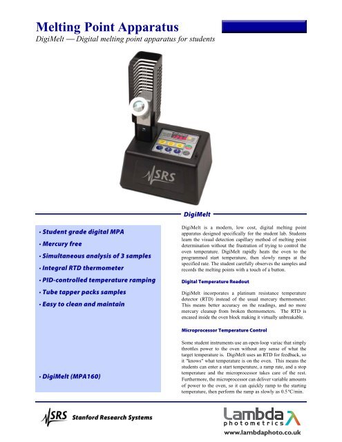 Melting Point Apparatus - Lambda Photometrics