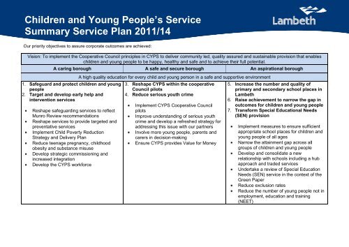 Corporate Plan 2012 - 2015 - Lambeth Council