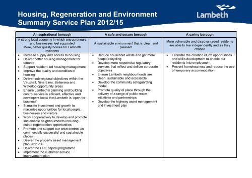 Corporate Plan 2012 - 2015 - Lambeth Council