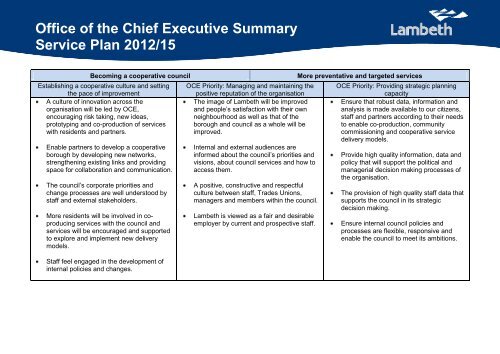 Corporate Plan 2012 - 2015 - Lambeth Council