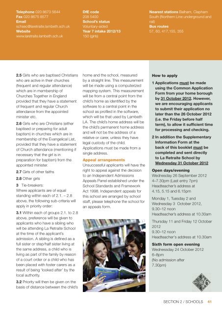 Open the Secondary Schools in Lambeth 2013/14 - Lambeth Council