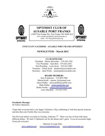 optimist club of ausable port franks - The Municipality of Lambton ...