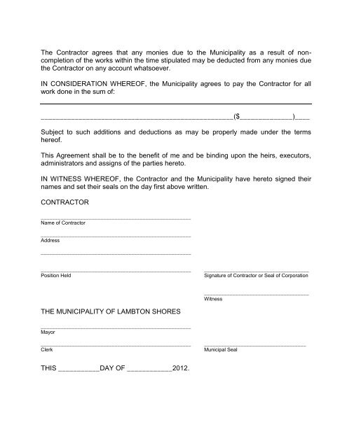 CONTRACT DOCUMENTS - The Municipality of Lambton Shores