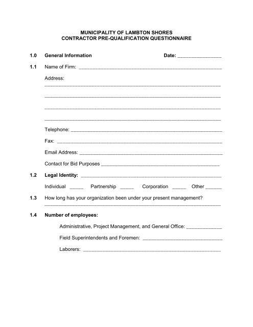 Contractor Prequalification Form (PDF) - The Municipality of ...