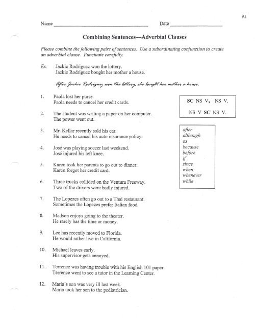 Combining Sentences-Adverbial Clauses if - Los Angeles Mission ...