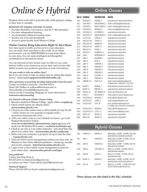 Fall 2012 Schedule of Classes - Los Angeles Mission College