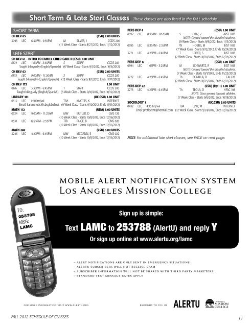 Fall 2012 Schedule of Classes - Los Angeles Mission College