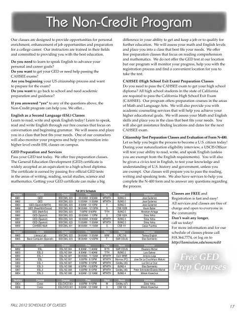 Fall 2012 Schedule of Classes - Los Angeles Mission College