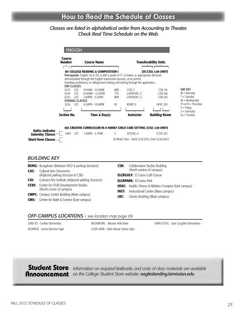 Fall 2012 Schedule of Classes - Los Angeles Mission College