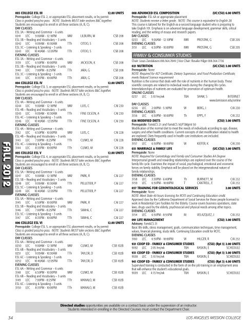 Fall 2012 Schedule of Classes - Los Angeles Mission College