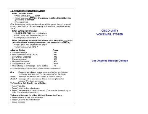 Cisco Unity Voice Mail Guide - Los Angeles Mission College