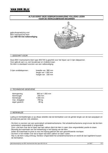 handleiding bsv pannenklem type 400100 - Lammerts Kraanverhuur ...