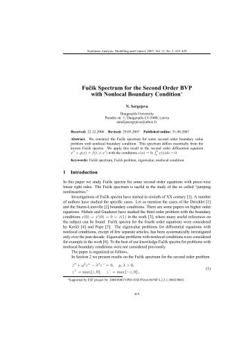 Fucik Spectrum for the Second Order BVP with Nonlocal Boundary ...