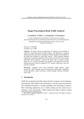 Image Processing in Road Traffic Analysis - Lithuanian Association ...