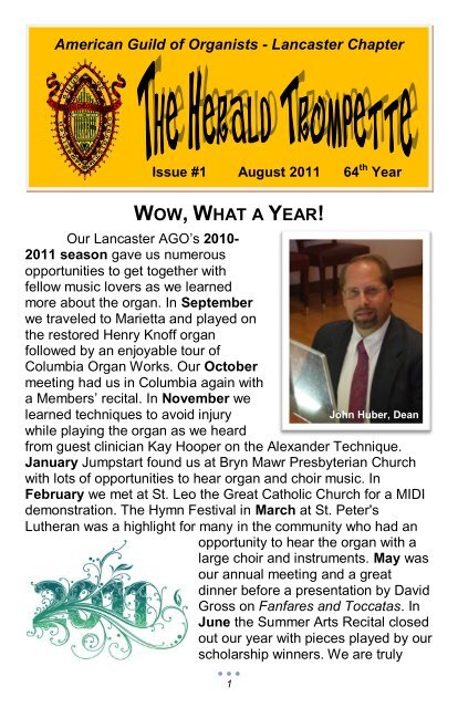 July/August 2011 - American Guild of Organists - Lancaster Chapter