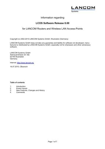 Information regarding LCOS Software Release 8.00 for LANCOM ...