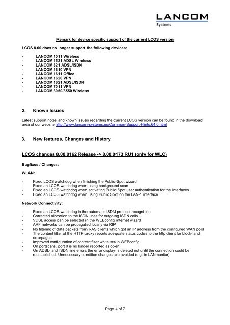 Information regarding LCOS Software Release 8.00 for LANCOM ...