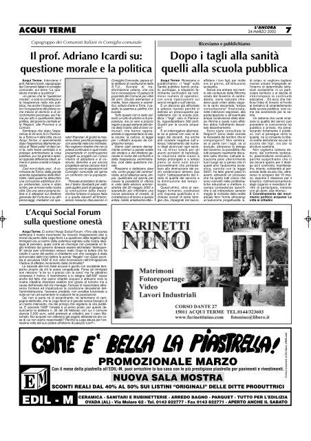 di tutto per salvarlo L'antico quartiere Piste - L'ANCORA edicola