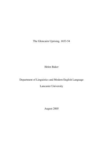 The Glencairn Uprising, 1653-54 Helen Baker Department of ...