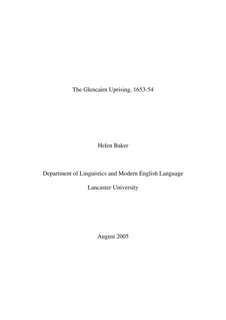 The Glencairn Uprising, 1653-54 Helen Baker Department of ...