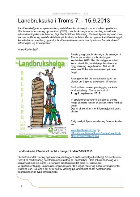 Medlemsskriv 1/2013 - Landbruk Nord