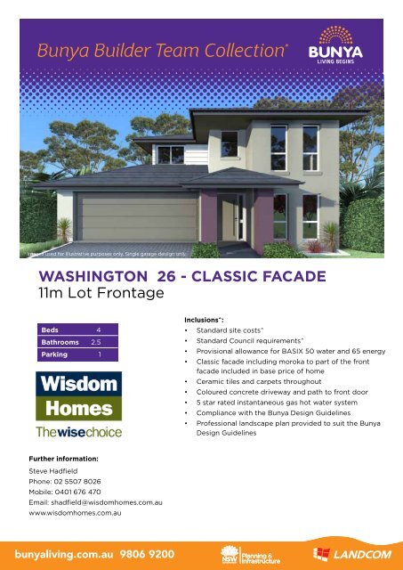 WASHINGTON 26 - CLASSIC FACADE 11m Lot Frontage - Landcom